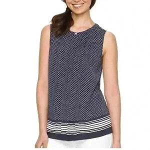 croft & barrow Navy and White Polka Dot Sleeveless Button-Down Shell